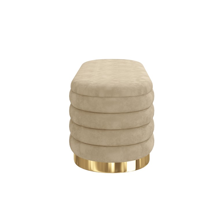 Oval Beige Velvet Ottoman Blanket Box with Gold Plinth - Astrid