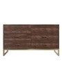Aubrey Walnut 6 Drawer Wide Chest of Drawers with Gold Legs