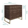 Aubrey Walnut 3 Drawer Chest of Drawers with Gold Legs