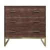 Aubrey Walnut 3 Drawer Chest of Drawers with Gold Legs
