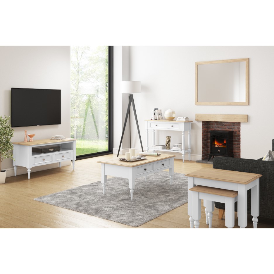 Auckland Farmhouse White & Pine Coffee Table with 2 ...
