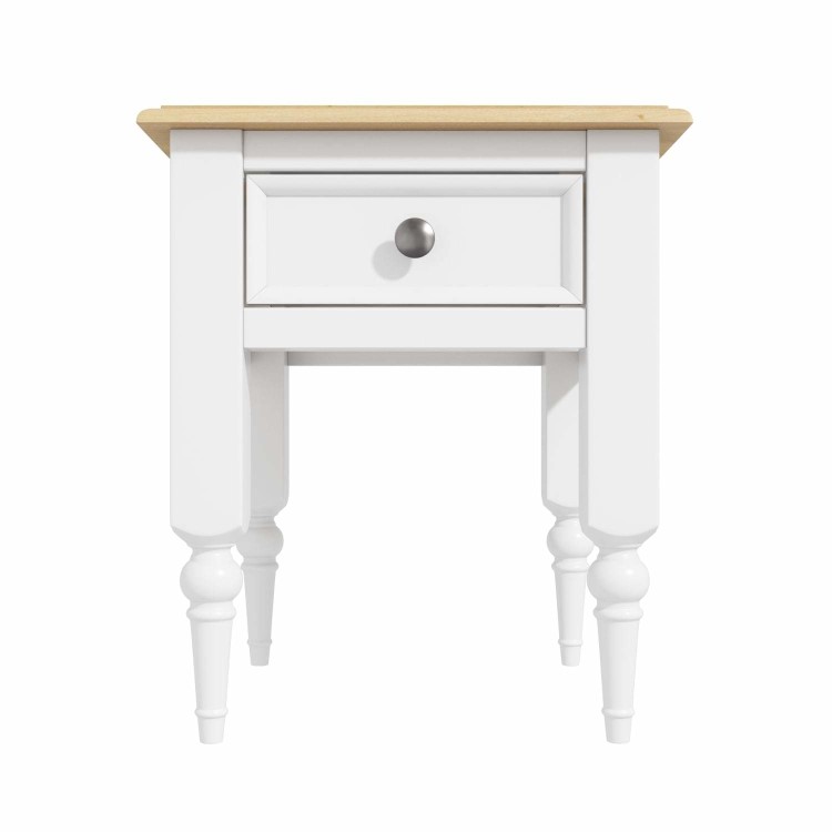 Small White Side Table with Pine Top & Drawer - Auckland
