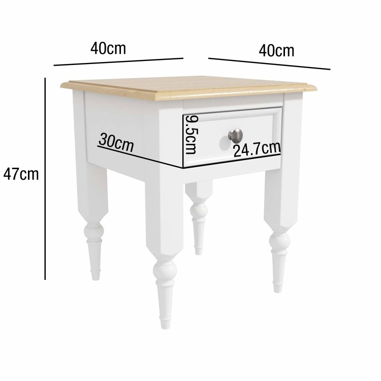 Small White Side Table with Pine Top & Drawer - Auckland