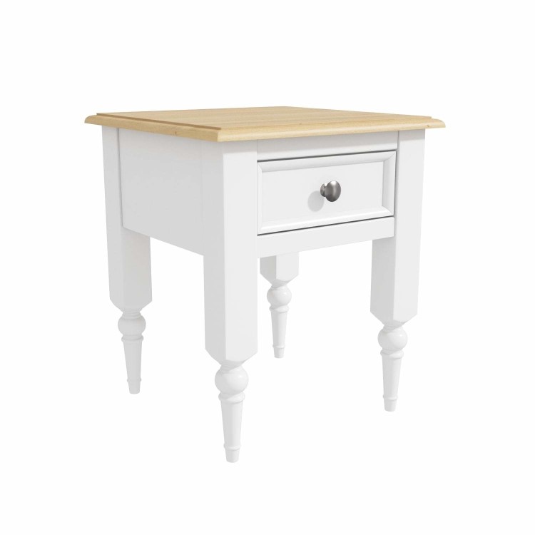 Small White Side Table with Pine Top & Drawer - Auckland