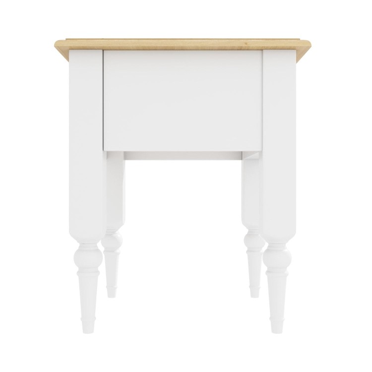 Small White Side Table with Pine Top & Drawer - Auckland