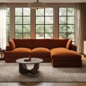 AUG005 Large Burnt Orange Velvet Right Hand 4 Seater Chaise Corner Sofa - August