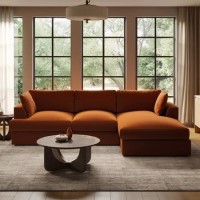 Large Burnt Orange Velvet Right Hand 4 Seater Chaise Corner Sofa - August