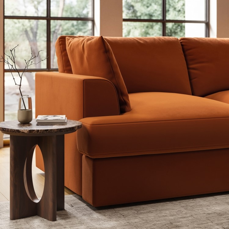 Large Burnt Orange Velvet Right Hand 4 Seater Chaise Corner Sofa - August