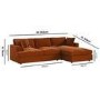 Large Burnt Orange Velvet Right Hand 4 Seater Chaise Corner Sofa - August