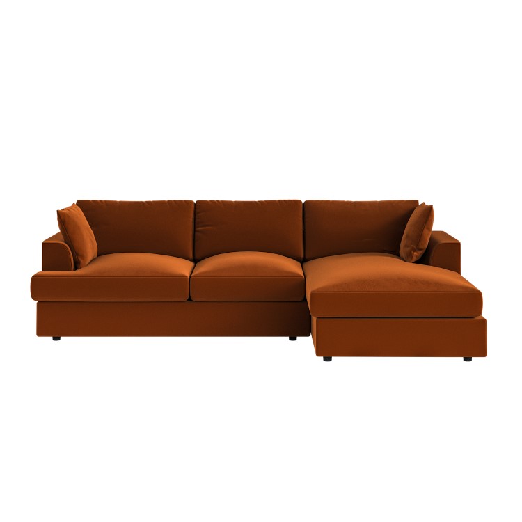 Large Burnt Orange Velvet Right Hand 4 Seater Chaise Corner Sofa - August