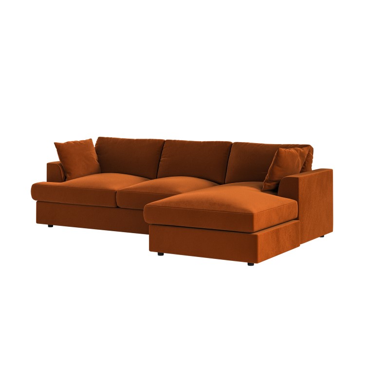 Large Burnt Orange Velvet Right Hand 4 Seater Chaise Corner Sofa - August