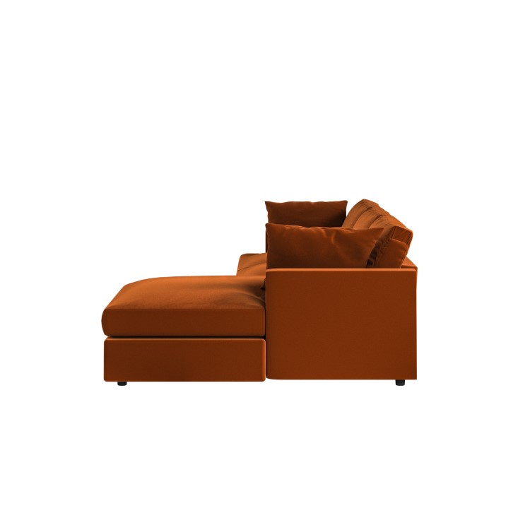 Large Burnt Orange Velvet Right Hand 4 Seater Chaise Corner Sofa - August