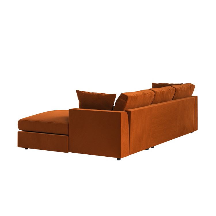 Large Burnt Orange Velvet Right Hand 4 Seater Chaise Corner Sofa - August