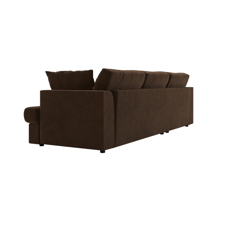 Large Chocolate Brown Velvet Left Hand 4 Seater Chaise Corner Sofa - August