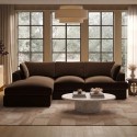 AUG008 Large Chocolate Brown Velvet Left Hand 4 Seater Chaise Corner Sofa - August
