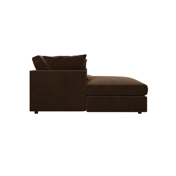 Large Chocolate Brown Velvet Left Hand 4 Seater Chaise Corner Sofa - August