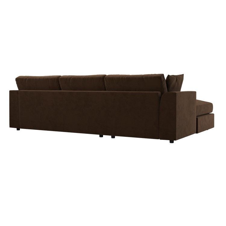 Large Chocolate Brown Velvet Left Hand 4 Seater Chaise Corner Sofa - August