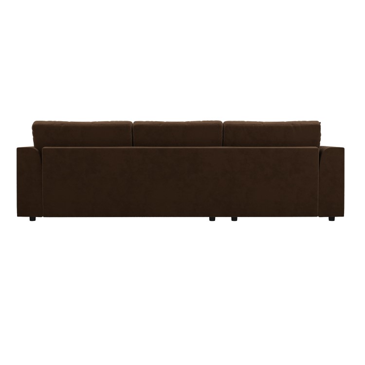 Large Chocolate Brown Velvet Left Hand 4 Seater Chaise Corner Sofa - August