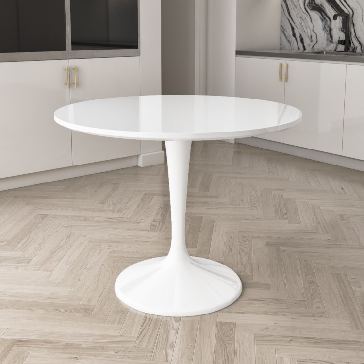 Small Round White High Gloss Dining Table - Seats 4 - Aura