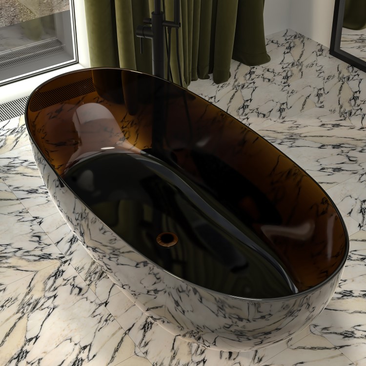 Amber Freestanding Double Ended Transparent Resin Bath 1700 x 750mm - Aurea