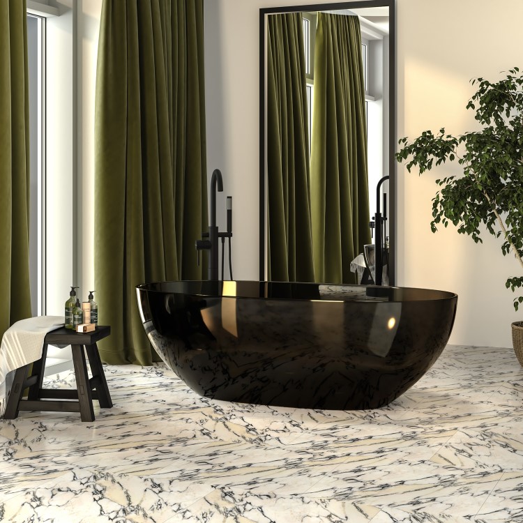 GRADE A1 - Black Freestanding Double Ended Transparent Resin Bath 1700 x 750mm - Aurea