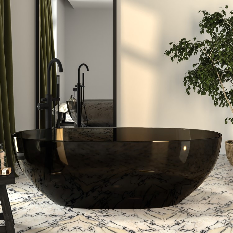 GRADE A1 - Black Freestanding Double Ended Transparent Resin Bath 1700 x 750mm - Aurea