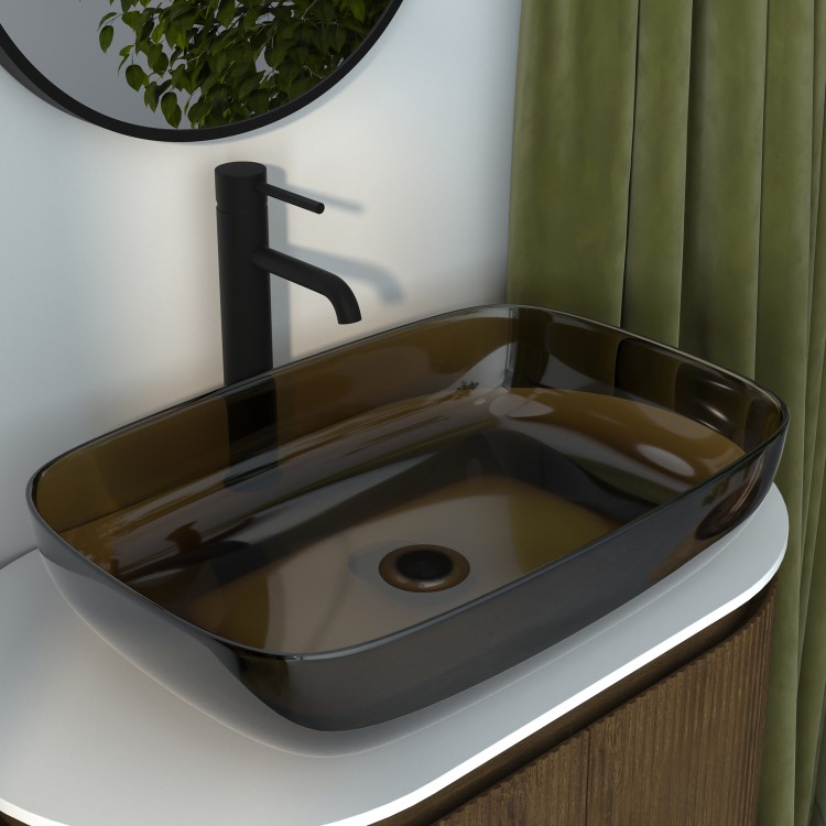 GRADE A1 - Amber Rectangular Transparent Resin Countertop Basin 600mm - Aurea