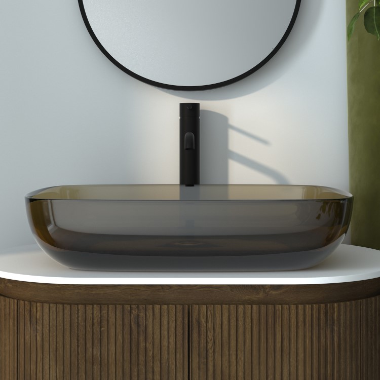 GRADE A1 - Amber Rectangular Transparent Resin Countertop Basin 600mm - Aurea