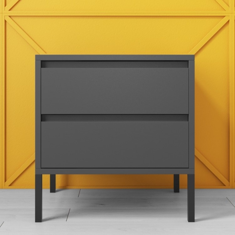 Austin Matt Grey 2 Drawer Bedside Cabinet