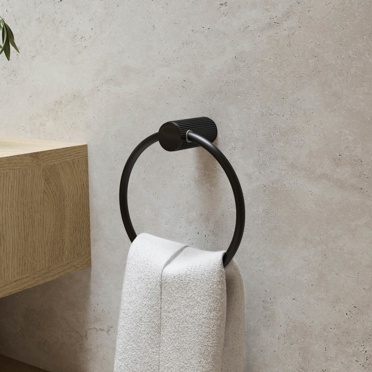 ONLY OPENED - Black Knurled Towel Ring - Arissa