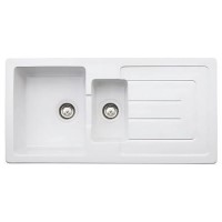 Abode Acton 1.5 Bowl Ceramic Kitchen Sink With Reversible Drainer - White