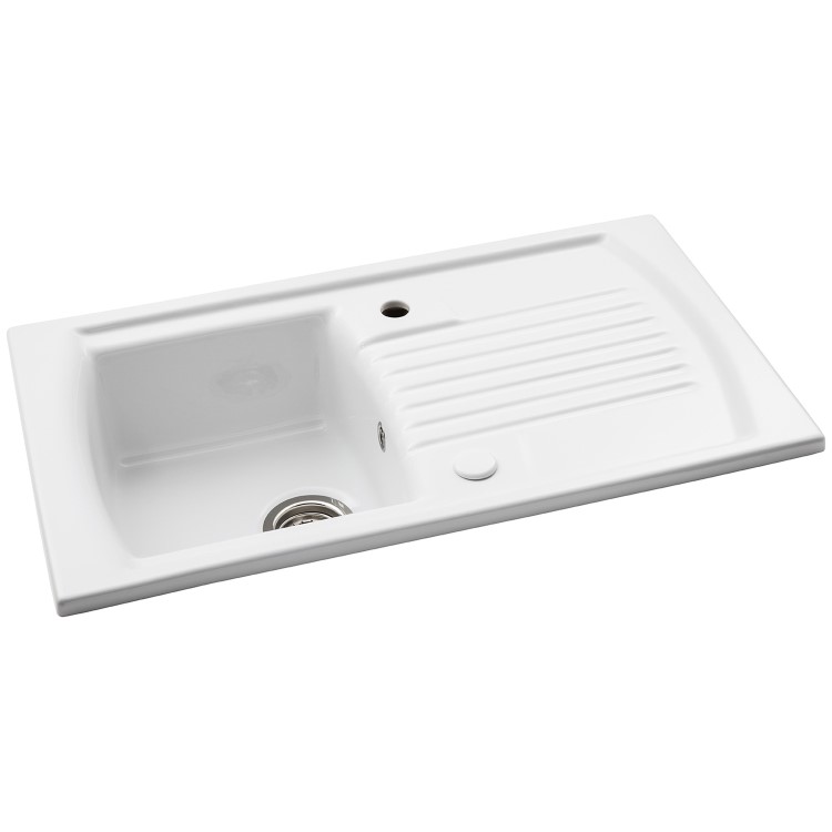 Abode Milford Single Bowl Inset Ceramic Kitchen Sink - White
