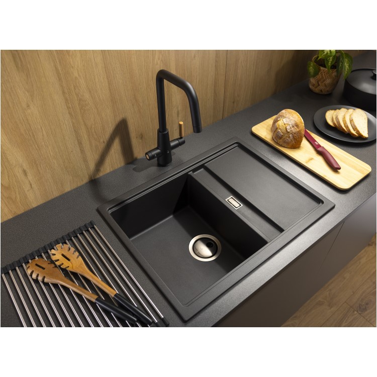 Abode Synchronist 1.25 Bowl Inset / Undermount Black Granite Kitchen Sink