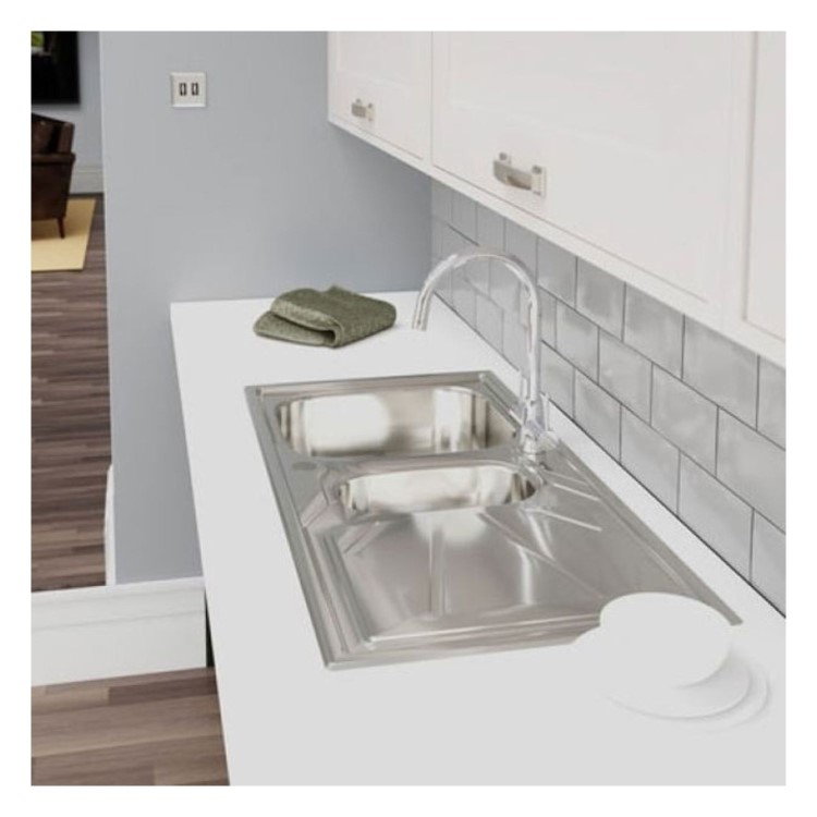 Trydent 1.5 Bowl & Drainer Inset Kitchen Sink - Stainless Steel 