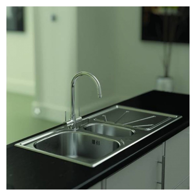Trydent 1.5 Bowl & Drainer Inset Kitchen Sink - Stainless Steel 