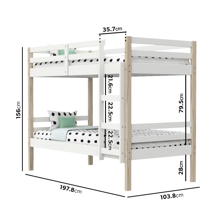 Axel Bunk Bed in White and Pine - Splits into 2 Single Beds!