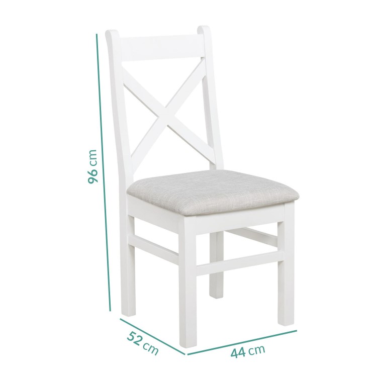 Pair of Painted White Dining Chairs with Grey Cushioned Seat - Aylesbury