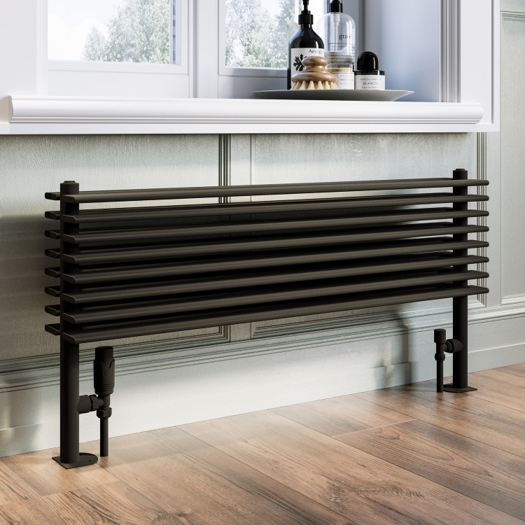 Black Horizontal Floor Standing Radiator 500 x 1000mm - Azuma