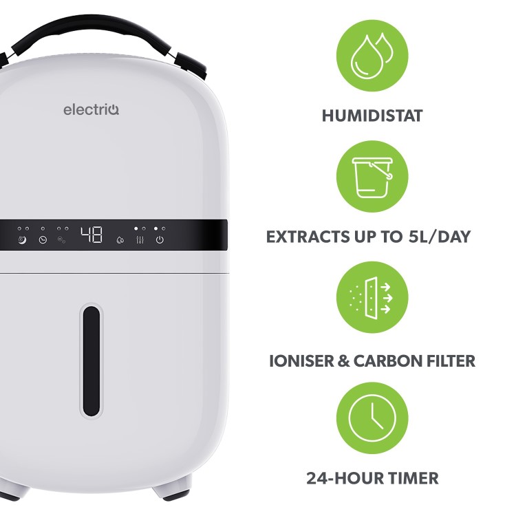 electriQ Essential 5L Quiet Compact Compressor Dehumidifier - White