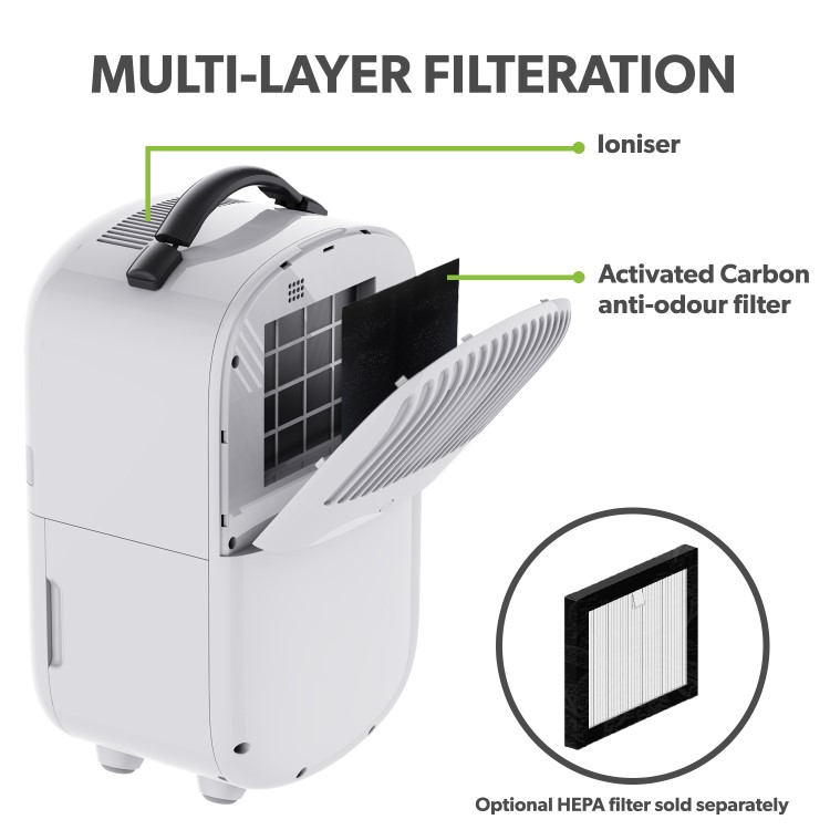 electriQ Essential 5L Quiet Compact Compressor Dehumidifier - White