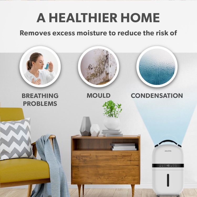 electriQ Essential 5L Quiet Compact Compressor Dehumidifier - White