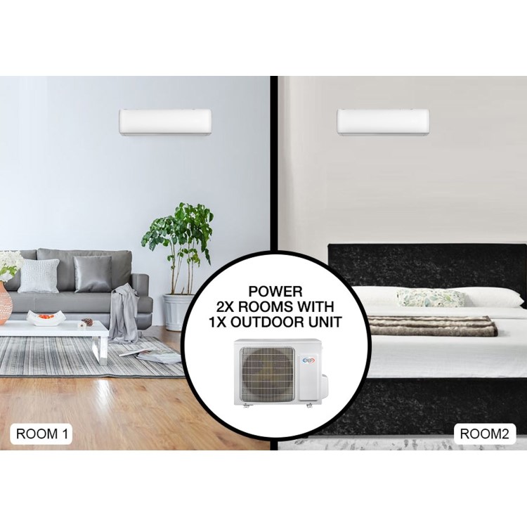 Argo 2 x 9000 BTU Wall Mounted Heat Pump Air Conditioner Bundle - Two Indoor Units to Single Outdoor