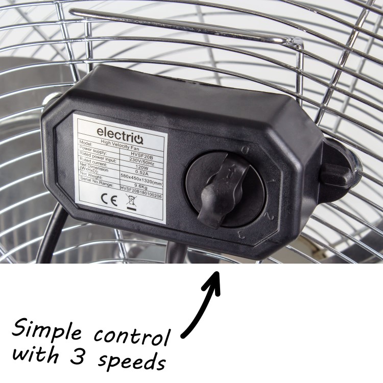 electriQ 20 Inch High Velocity Pedestal Fan - Black