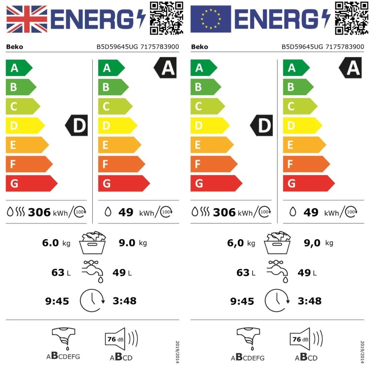 Beko 9kg Wash 6kg Dry 1400rpm Washer Dryer - Graphite