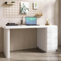 White Modern Wooden Office Desk with Drawers - Banks White Modern Wooden Office Desk with Drawers - Banks