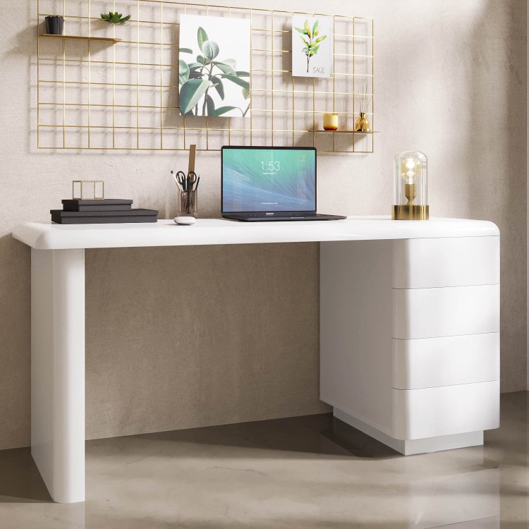 White Modern Wooden Office Desk with Drawers - Banks