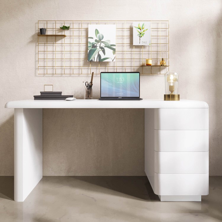 White Modern Wooden Office Desk with Drawers - Banks