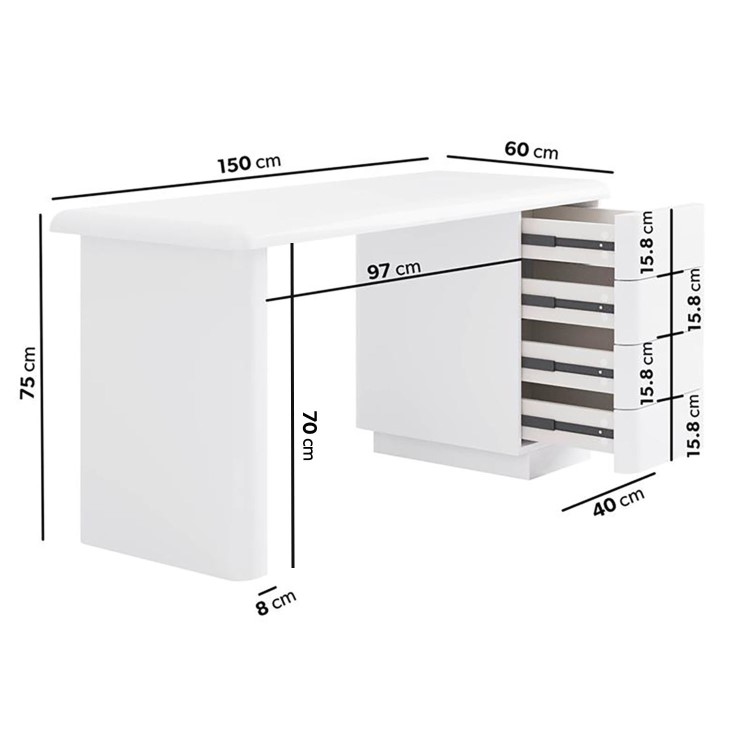 White Modern Wooden Office Desk with Drawers - Banks