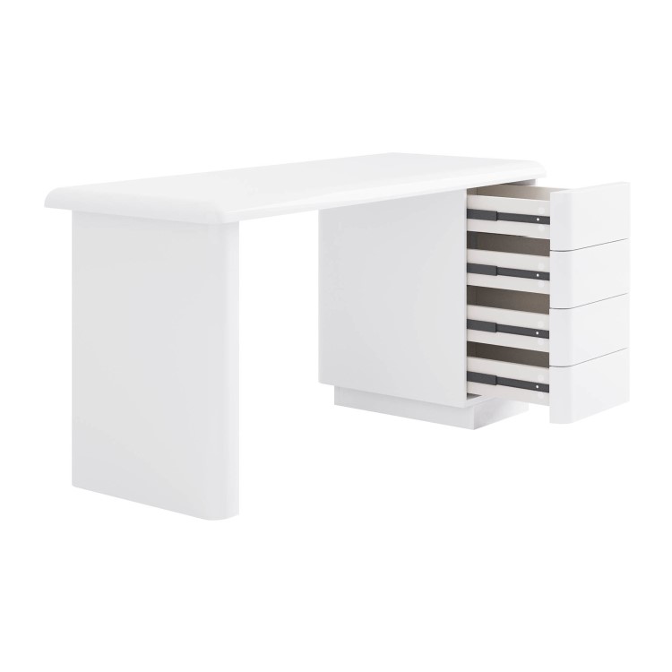 White Modern Wooden Office Desk with Drawers - Banks