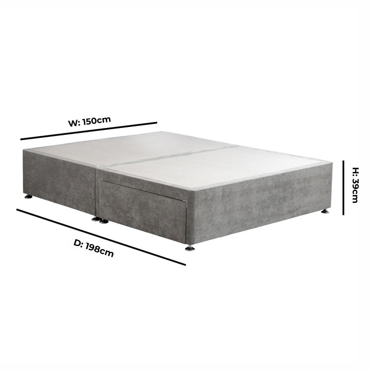 Grey Velvet King Size Divan Bed Base with 2 Drawers - Langston